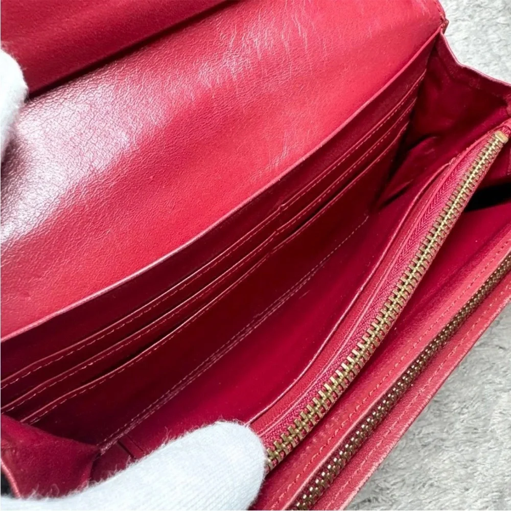 Yves Saint Laurent Red Embossed Leather Wallet - Picture 13 of 13